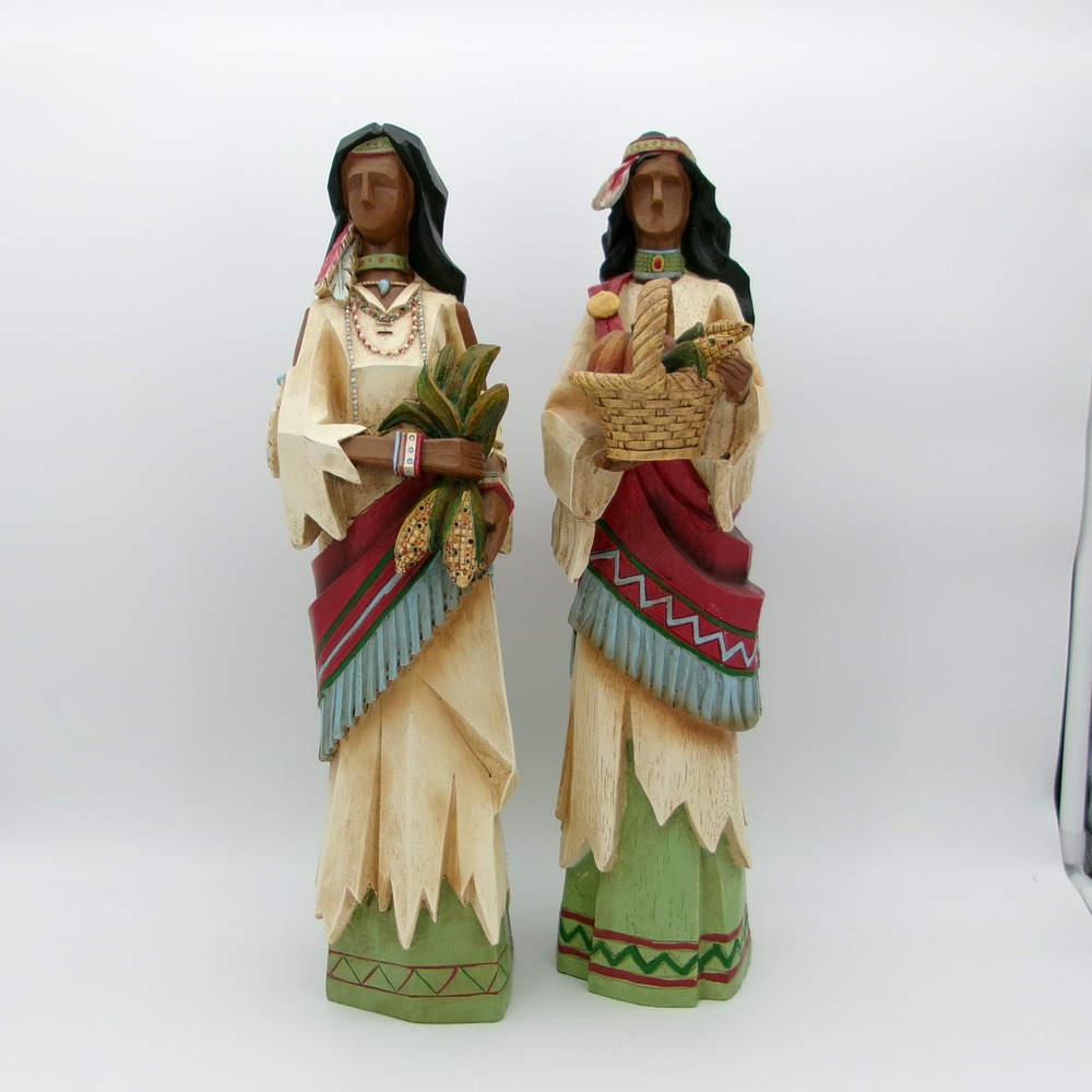Vintage Style Indigenous Women Harvest Figurines Set of 2 Resin Statues 18 inch